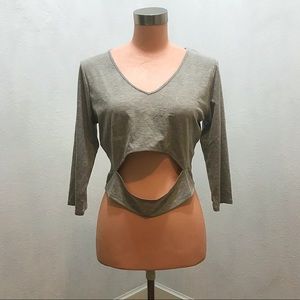 Demeanor Three Quarter Sleeve Frontal Cut Out Top